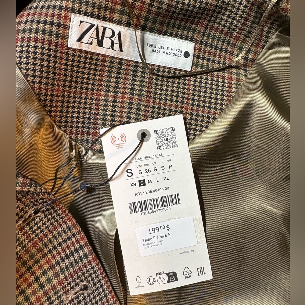 ZARA NWT Brown Tweed Plaid  Fitted Blazer in Sz S - Picture 8 of 10